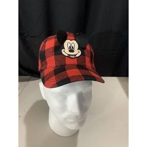 Vintage Disney Mickey Mouse Baseball Kids Hat Cap Flannel Red And Black